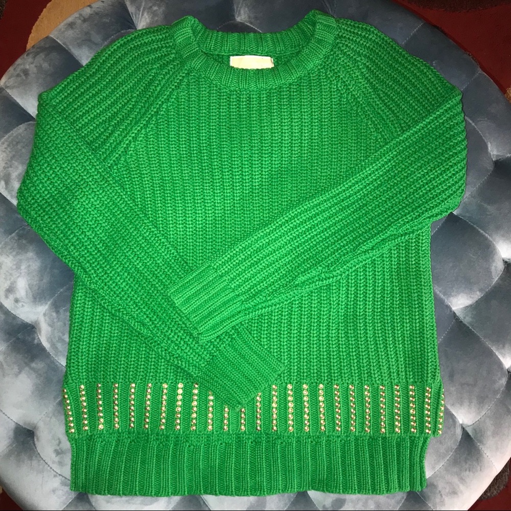 Cute Michael Kors Green Gold Studded Sweater Sz XS